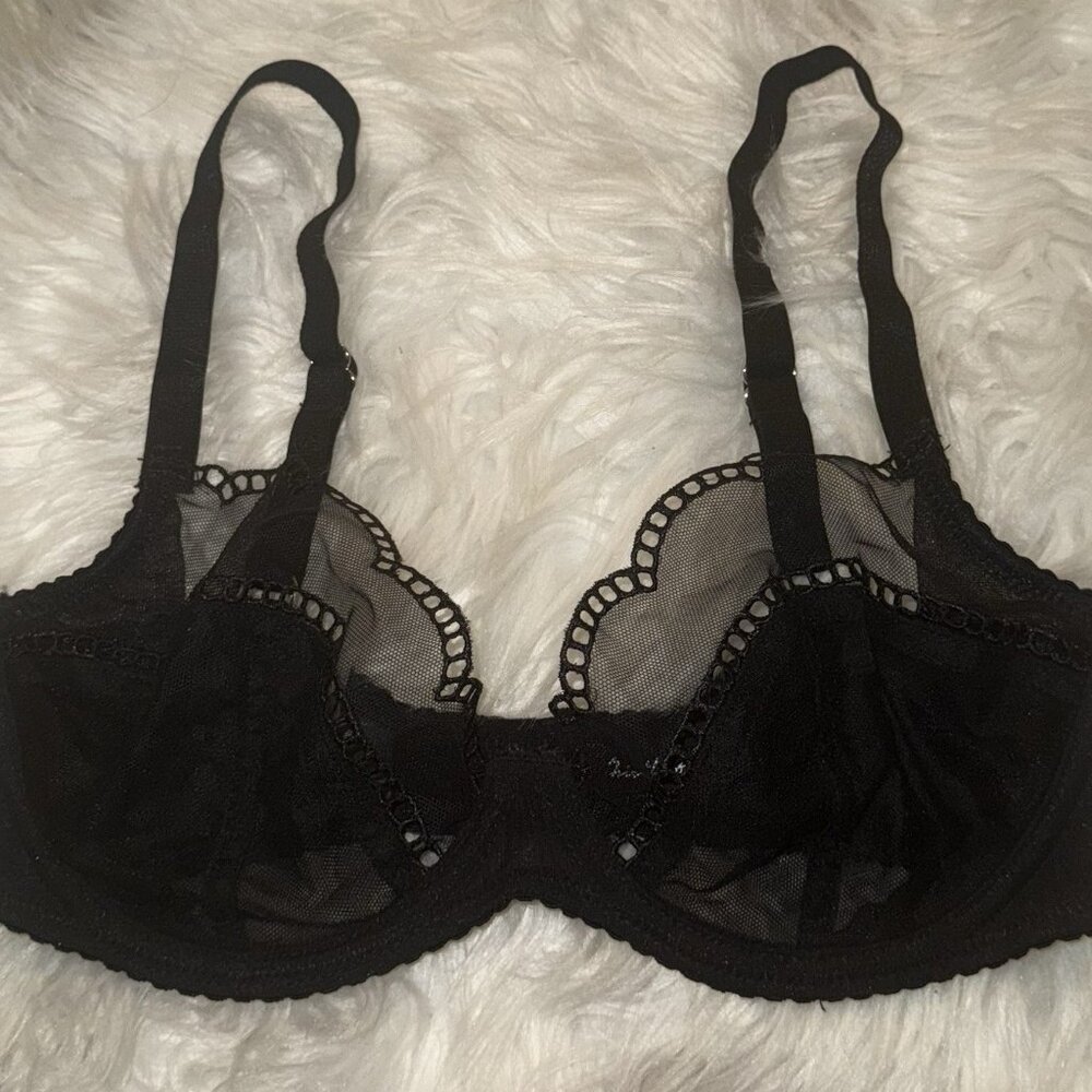 Thistle & Spire Nolita Bra Sheer Scalloped Lace Underwire Womens 32DD Black New - Picture 3 of 7